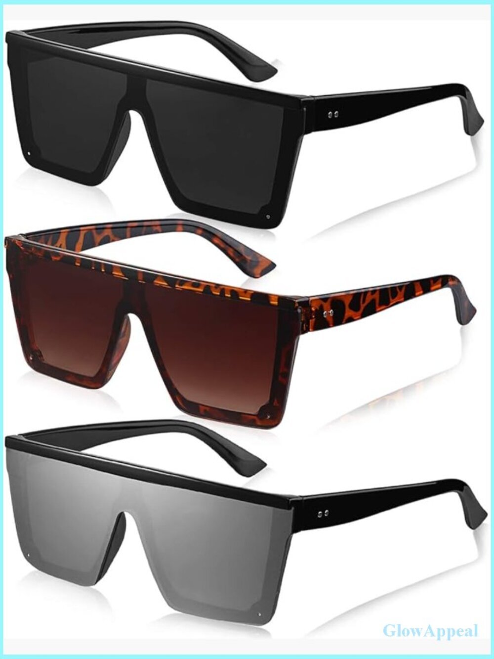 3 Pairs Oversized Flat Top Square Sunglasses - Trendy Vintage Shades